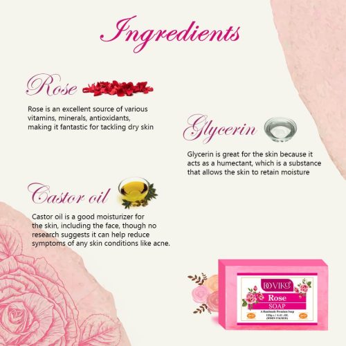 Doviko Rose Water Soap for Men & Women – Pack of 3 (375 g)